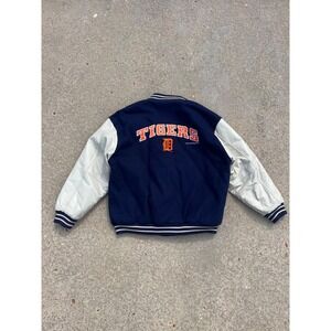 Vintage Detroit Tigers Varsity Jacket Mens XL Blue Wool 90s Logo Athletic